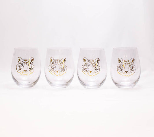 Tiger Wine Glass Gift Set Clear/Gold 16oz