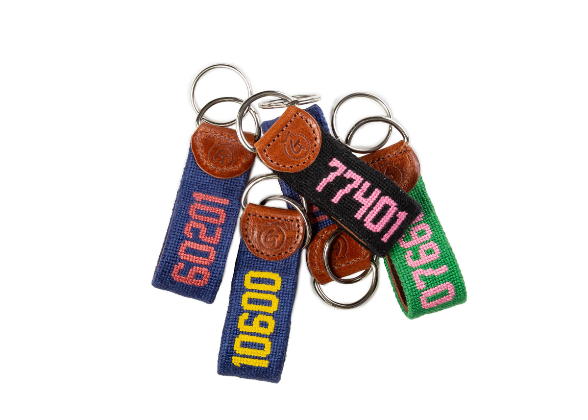 23226 Navy with Green Numbers Needlepoint Keychain