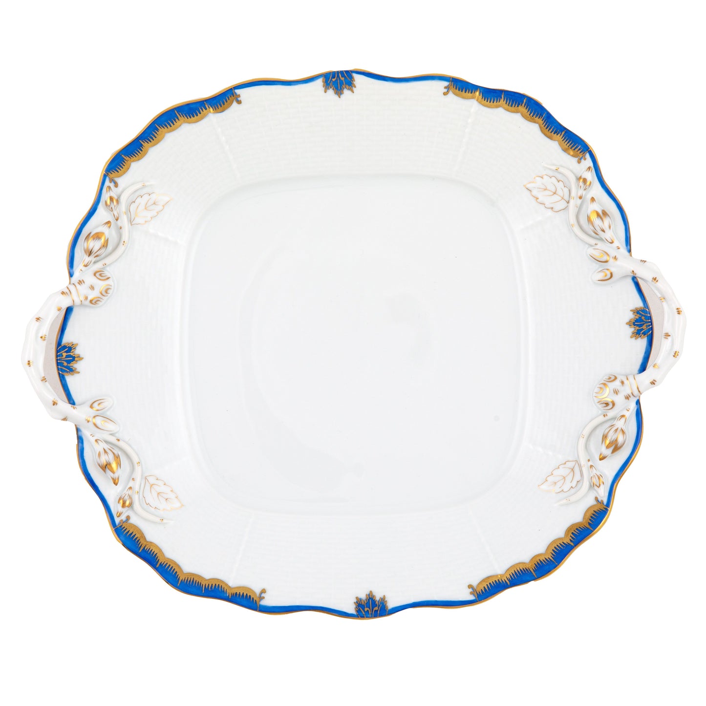 Herend Princess Victoria Blue Square Cake Plate with Handles