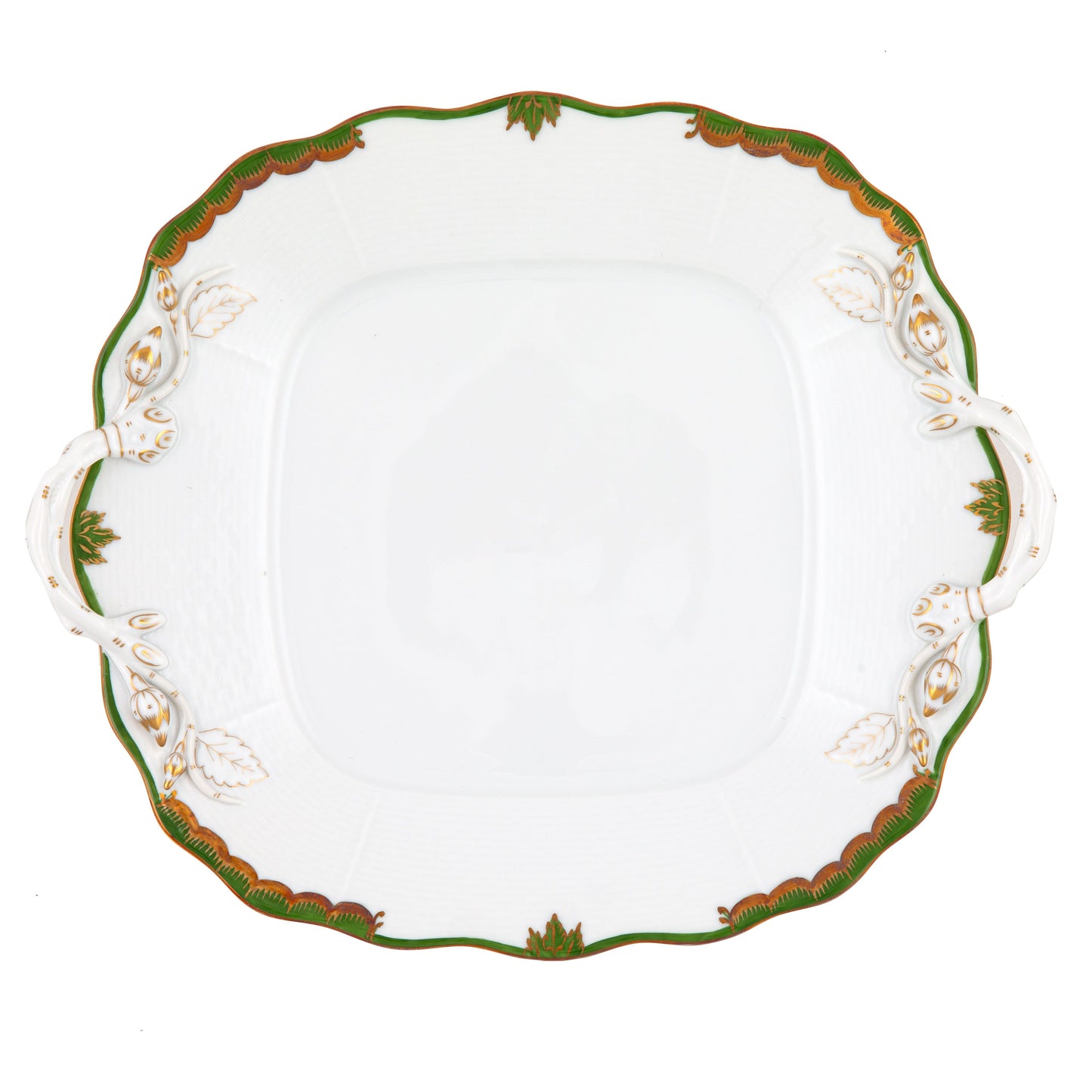 Herend Princess Victoria Green Square Cake Plate with Handles