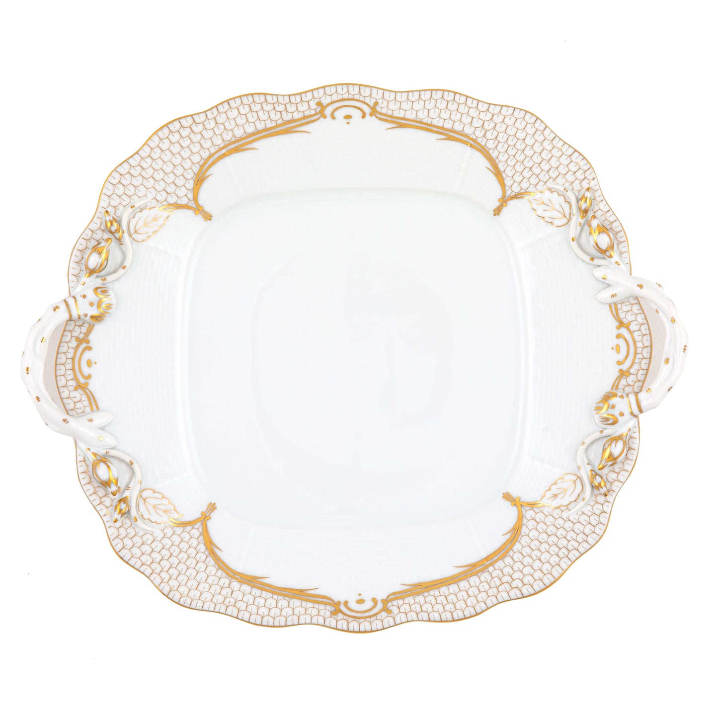 Herend Golden Elegance Cake Plate with Handles