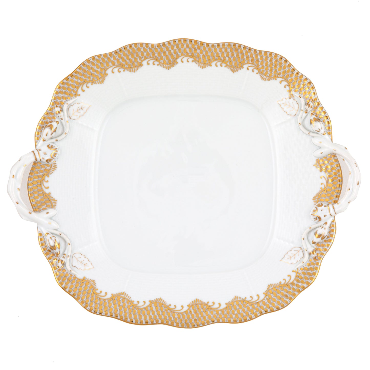 Herend Fish Scale Gold Cake Plate with Handles