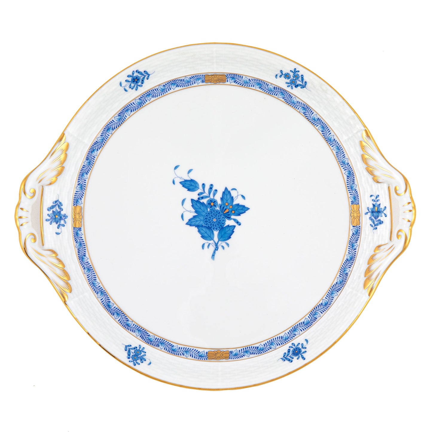 Herend Chinese Bouquet Blue Chop Plate with Handles