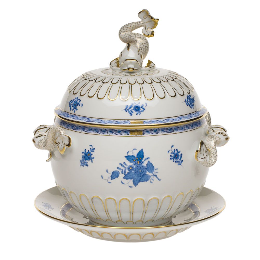 Herend Chinese Bouquet Blue Tureen and Platter