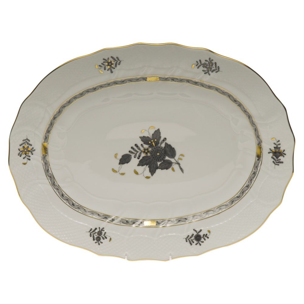 Herend Chinese Bouquet Black Oval Vegetable Dish