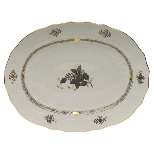 Herend Chinese Bouquet Black Oval Vegetable Dish