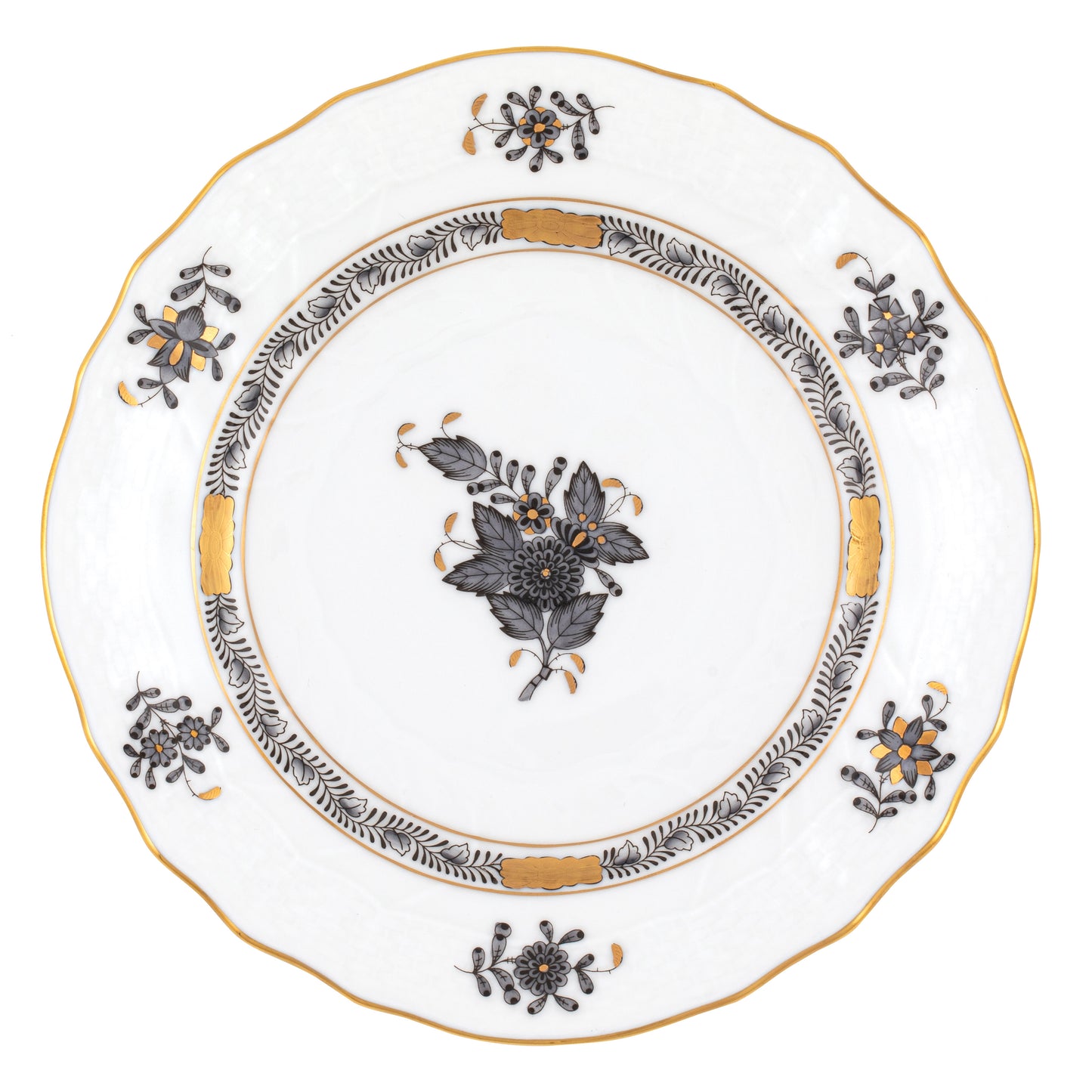 Herend Chinese Bouquet Black Bread and Butter Plate
