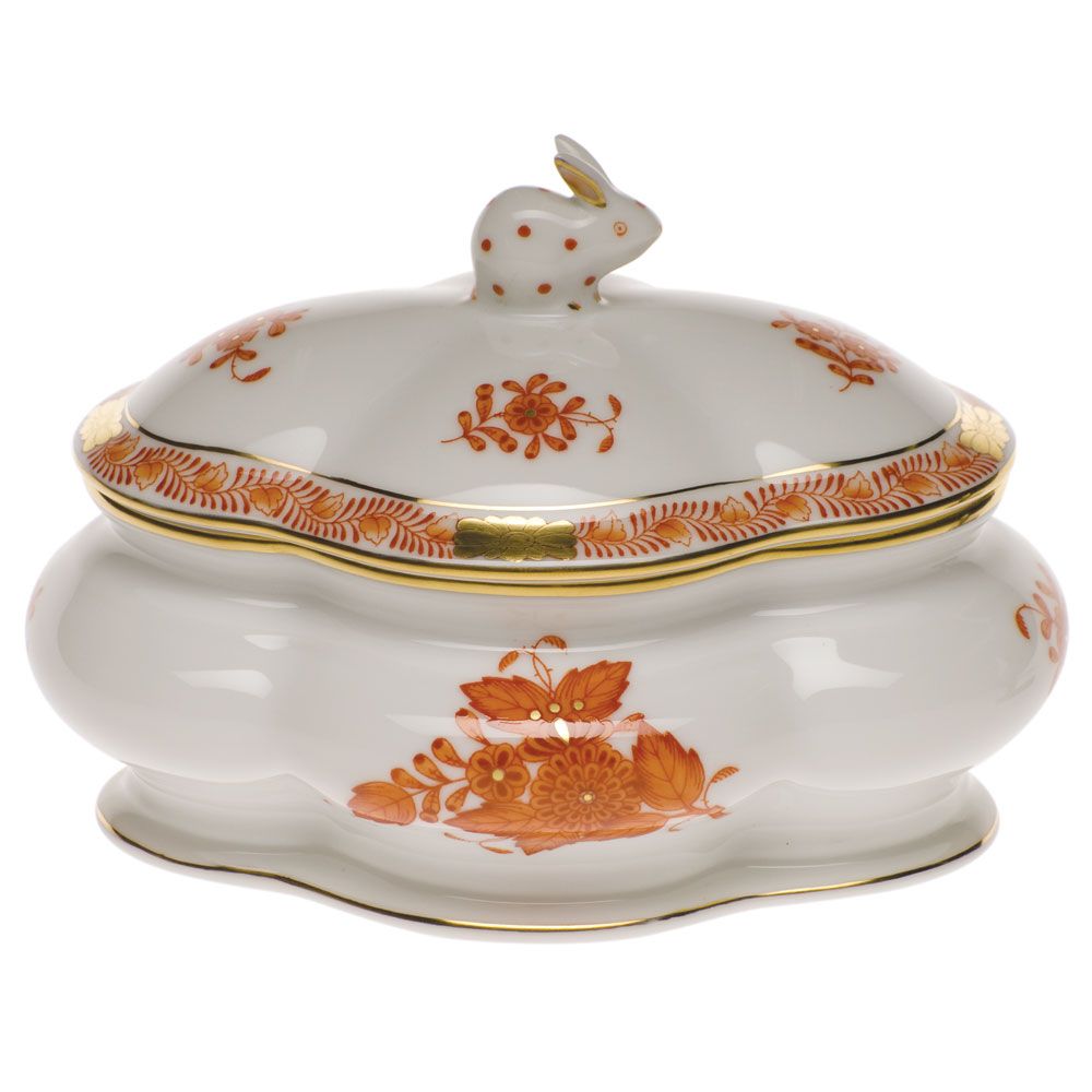 Herend Chinese Bouquet Rust Covered Bonbon with Bunny