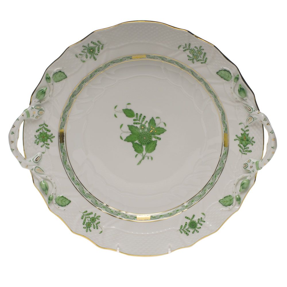 Herend Chinese Bouquet Green Chop Plate with Handles