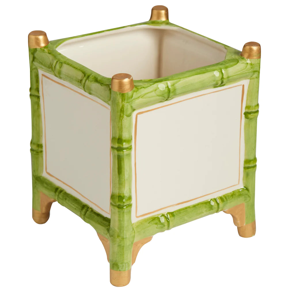 Ceramic Bamboo Cachepot Green & Gold | Small