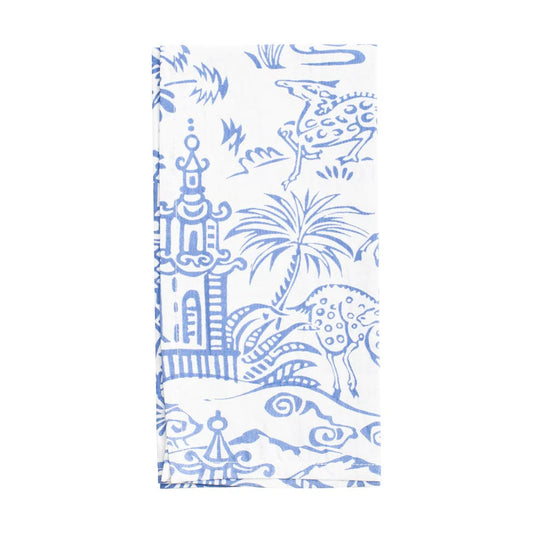 Caspari Pagoda Toile Cotton Dinner Napkins | Blue & White