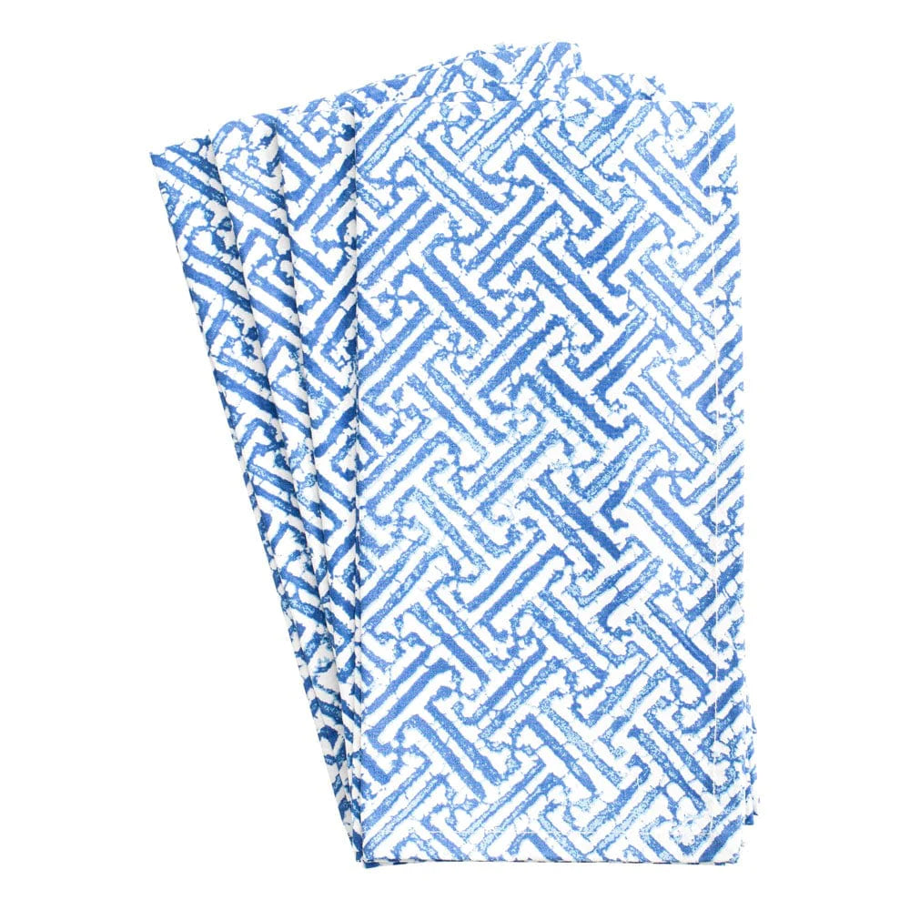 Caspari Fretwork Cotton Dinner Napkins | Blue & White
