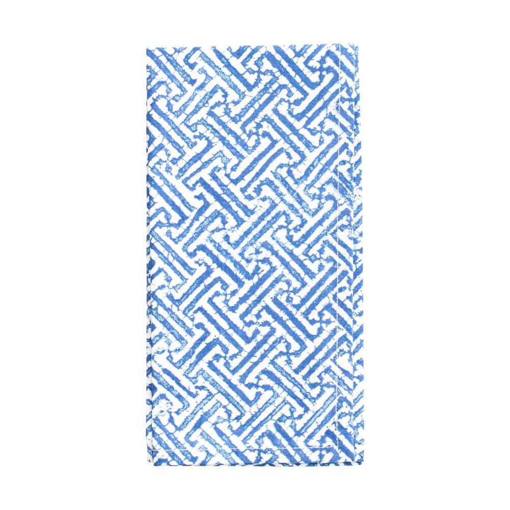 Caspari Fretwork Cotton Dinner Napkins | Blue & White