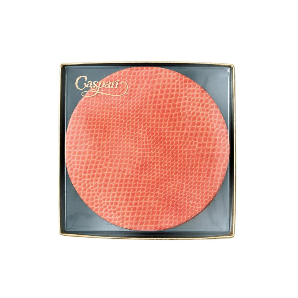 Caspari Faux Leather Snakeskin Coaster Set | Coral
