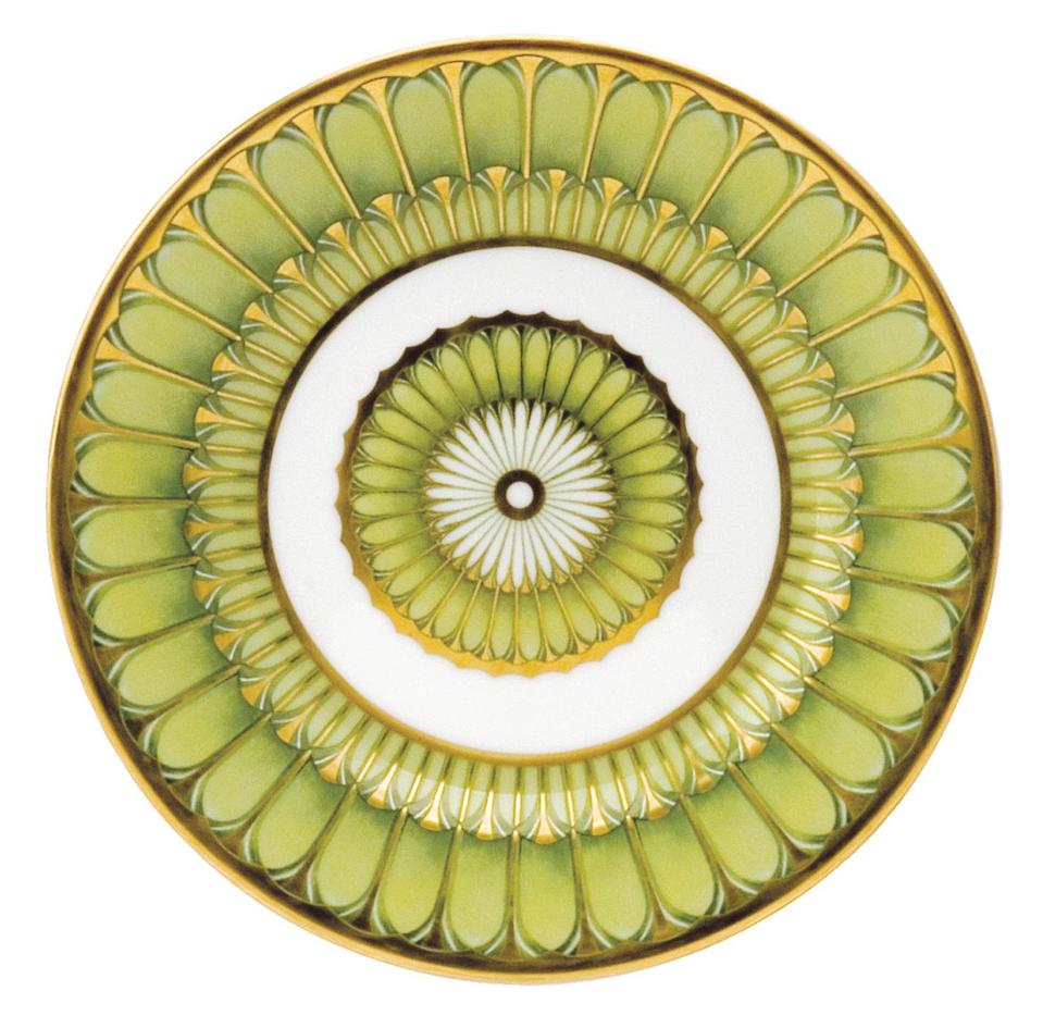 Deshoulieres Arcades Porcelain Bread & Butter | Green & Gold