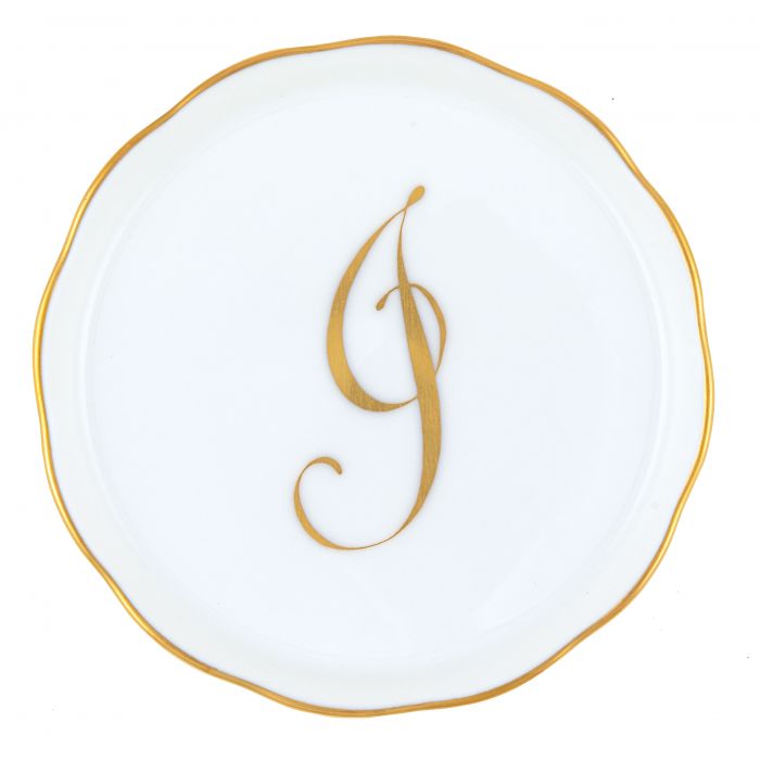 Herend Golden Edge Coaster Monogram J