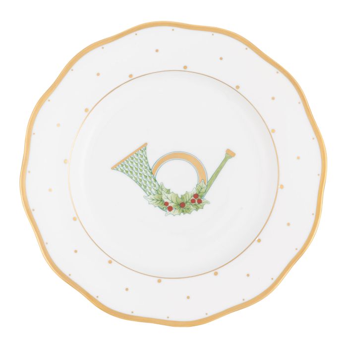 Herend Christmas French Horn Dessert Plate