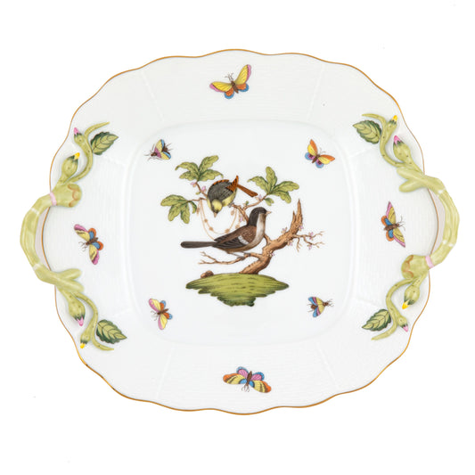 Herend Rothschild Bird Square Cake Plate with Handles