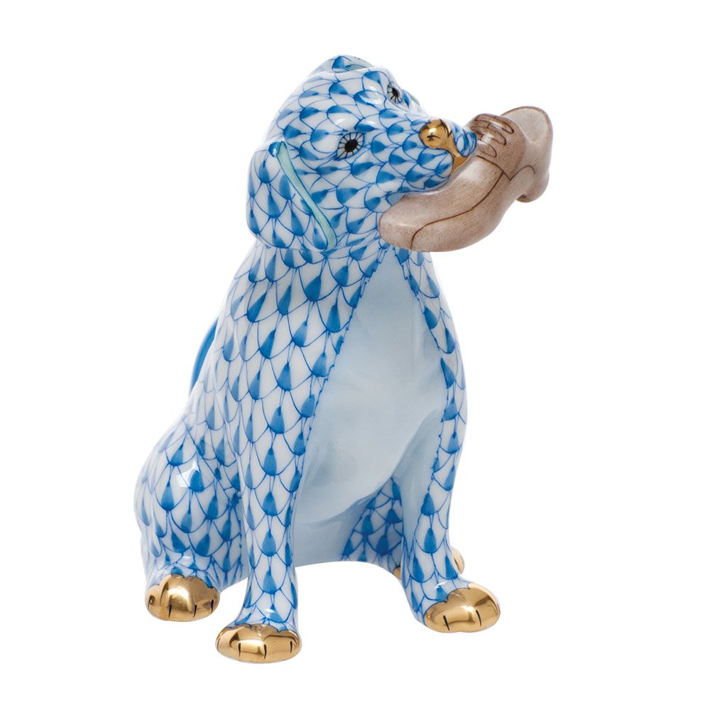 Herend Bella Dog with Shoe Blue