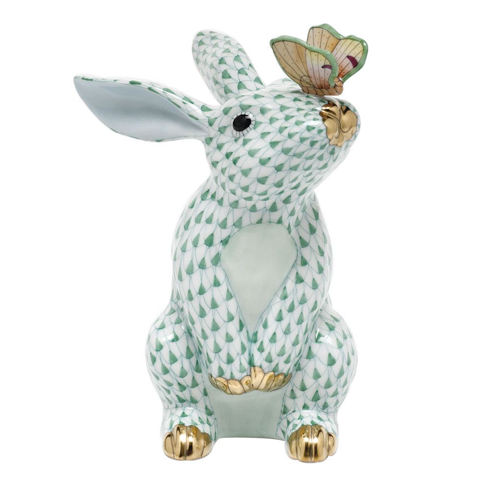 Herend Bunny with Butterfly Green
