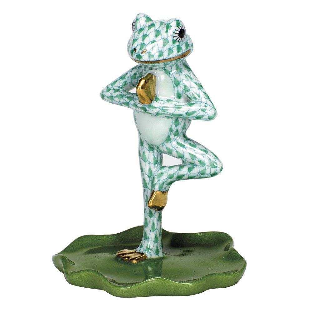 Herend Yoga Frog In Tree Pose Green