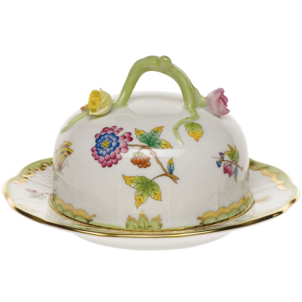 Herend Queen Victoria Green Covered Butter Dish