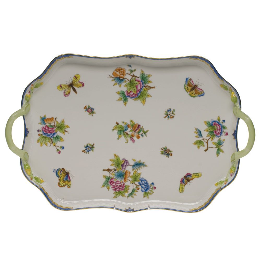 Herend Queen Victoria Blue Rectangular Tray with Handles