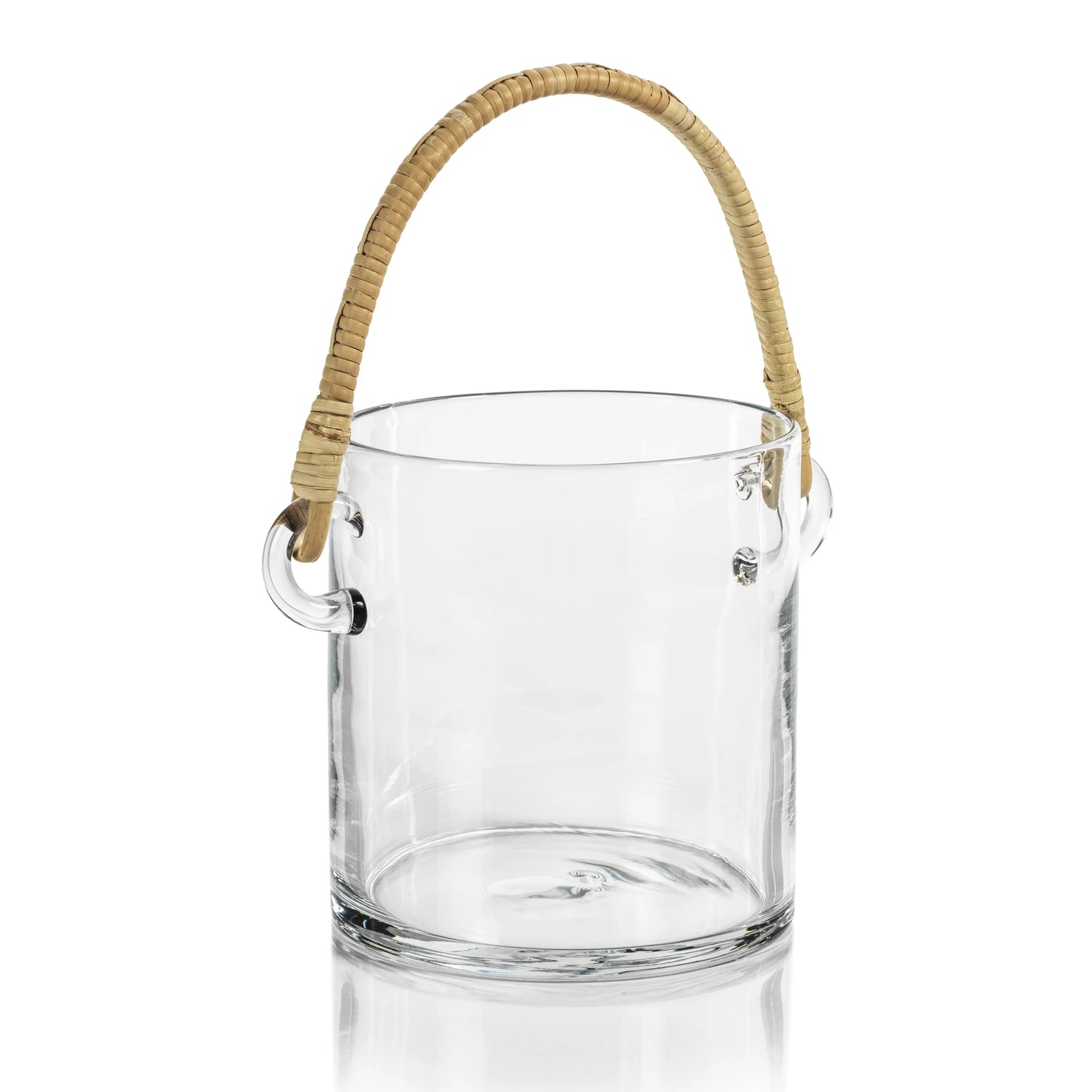 Glass Ice Bucket with Rattan Handle