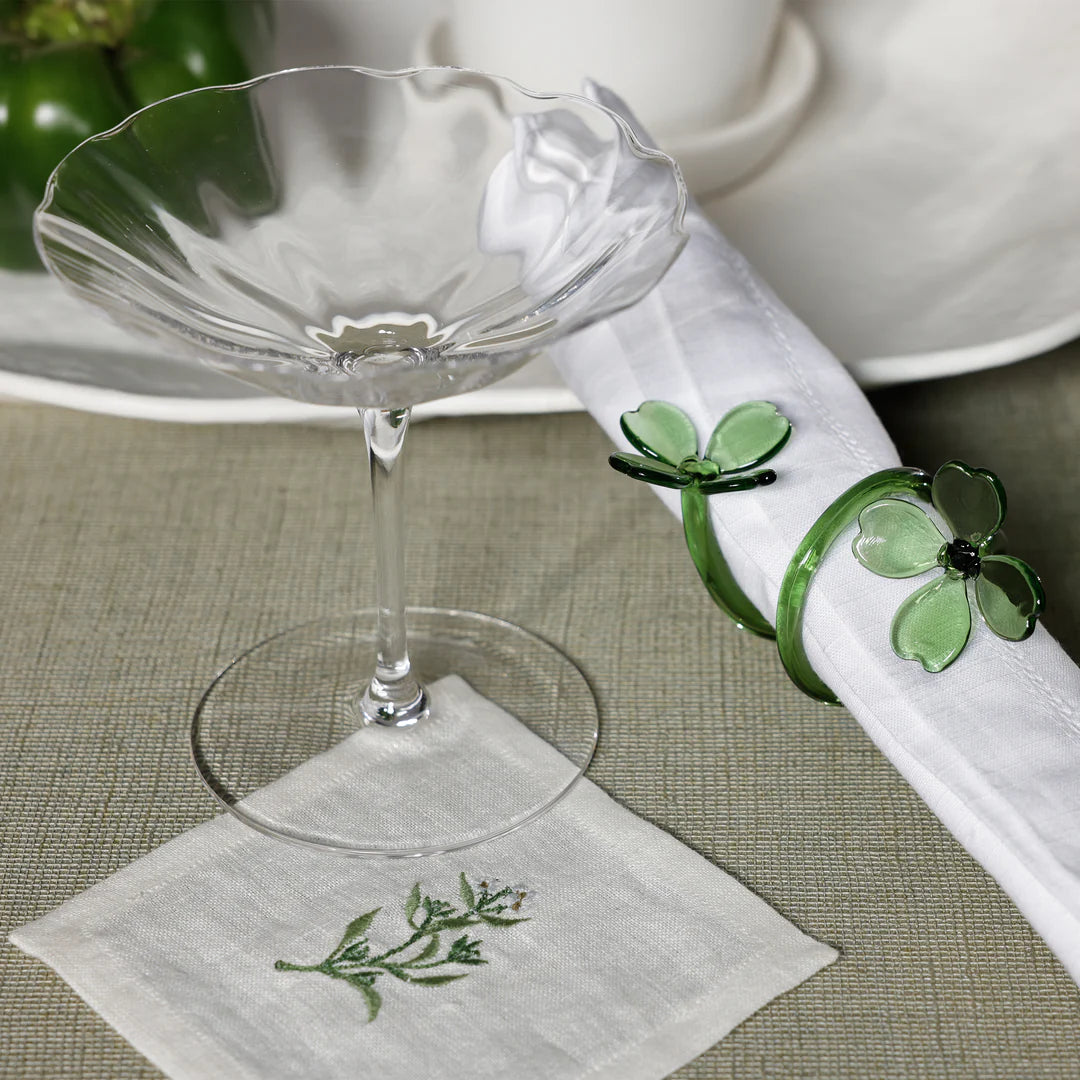 Set of 4 Botanica Glass Green Flower Napkin Ring