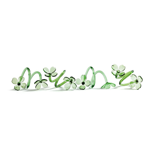 Set of 4 Botanica Glass Green Flower Napkin Ring