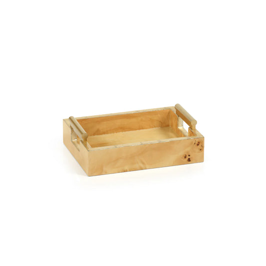 Burl Wood Rectangular Tray with Gold Handles Small