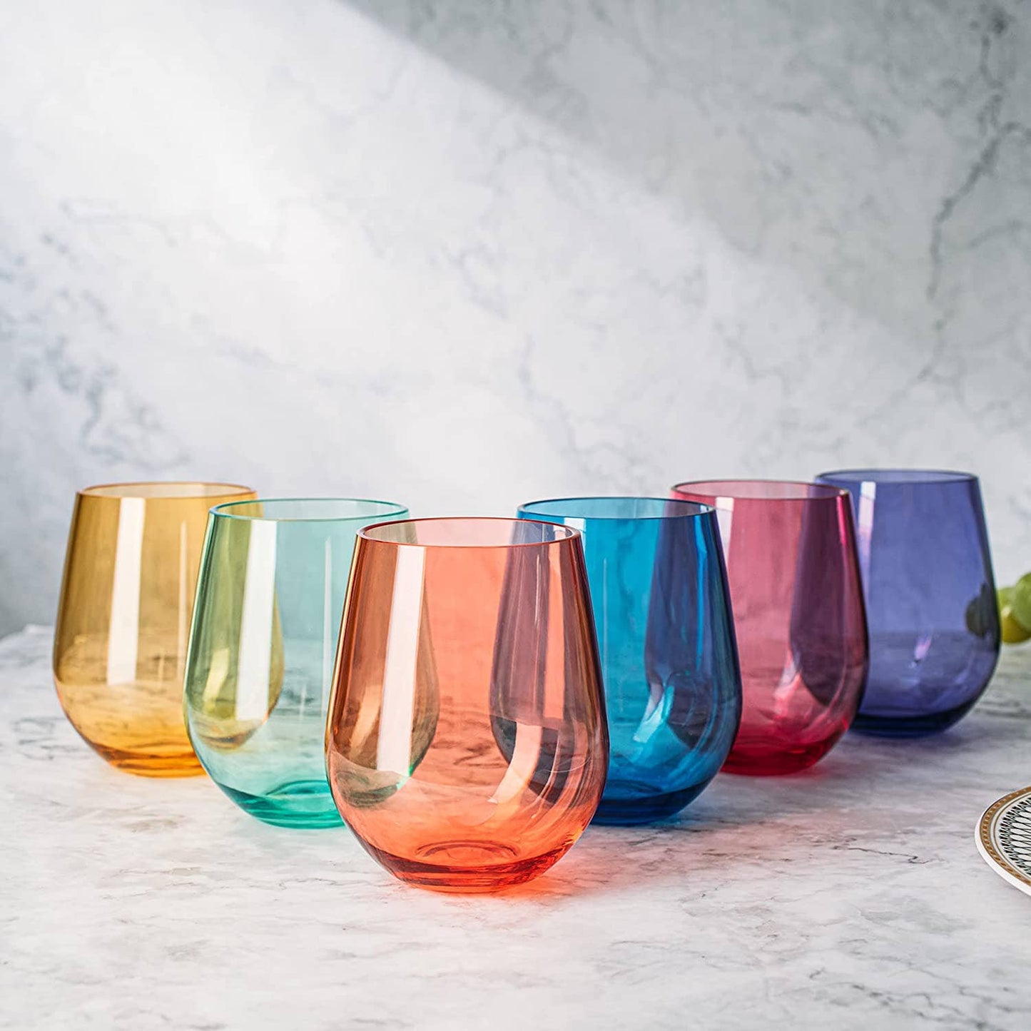 6 Unbreakable Colored Stemless Wine Glasses Acrylic
