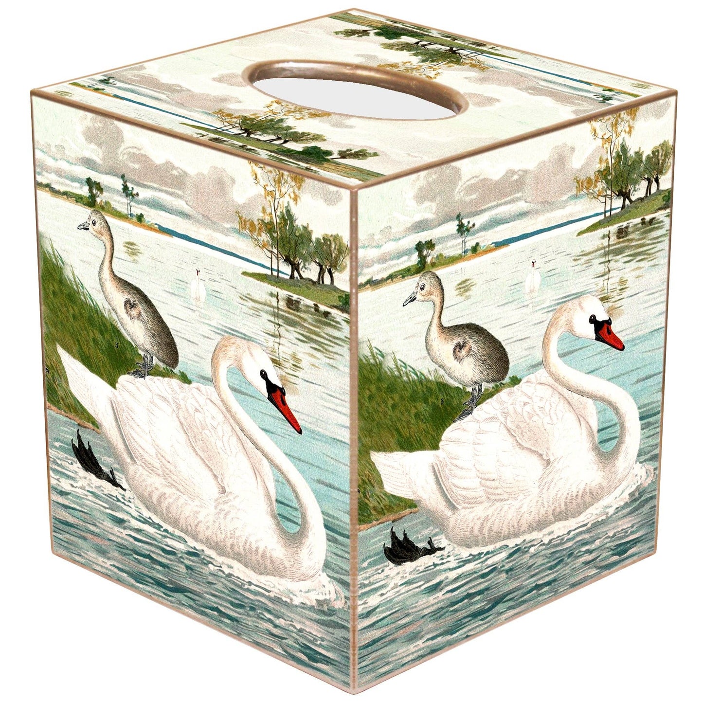 Swan in a Pond Tissue Box: Paper Mache