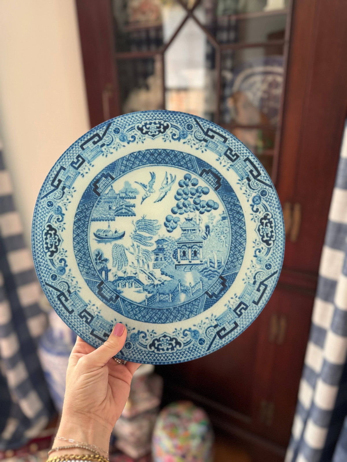 Grandmillennial China Plate Cutting Board: Blue & White