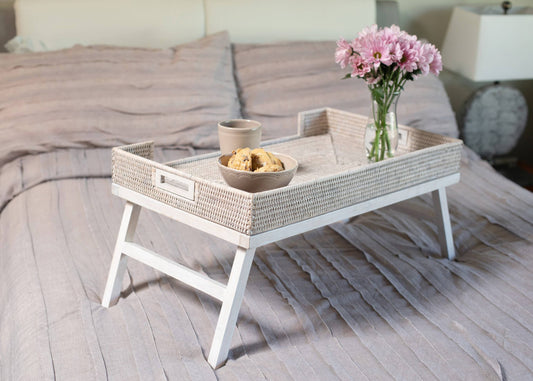 Artifacts Rattan™ Breakfast Tray & Table: White Wash