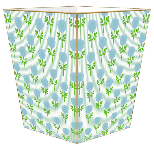 WB9319-Marigold Ticking Stripe Blue by Laura Park Wastebasket: Wood Scalloped Top
