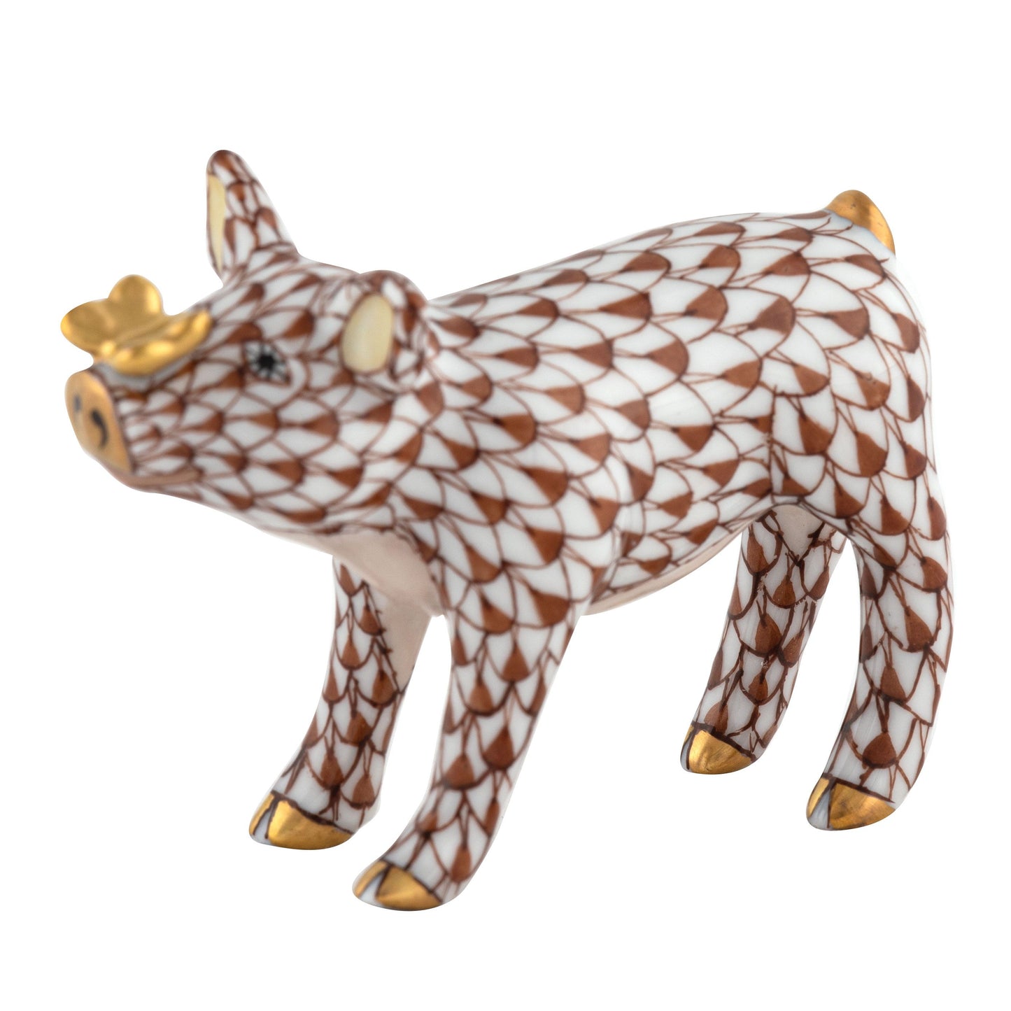 Herend Chocolate Pig with Gold Butterfly