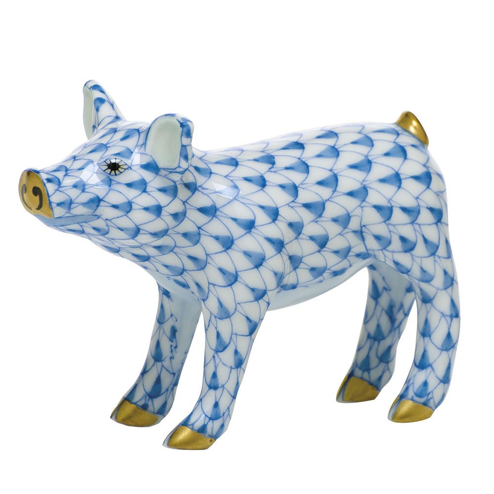 Herend Smiling Pig Blue