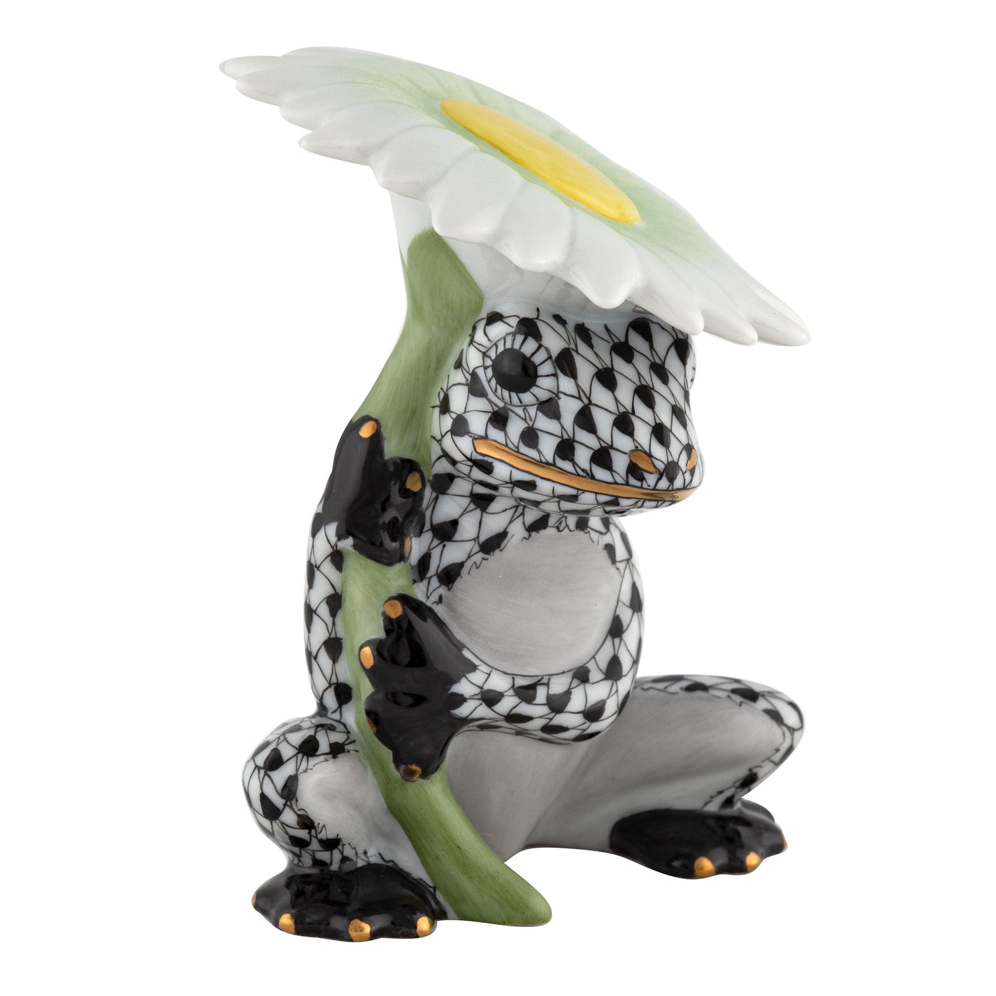 Herend Flower Frog Black