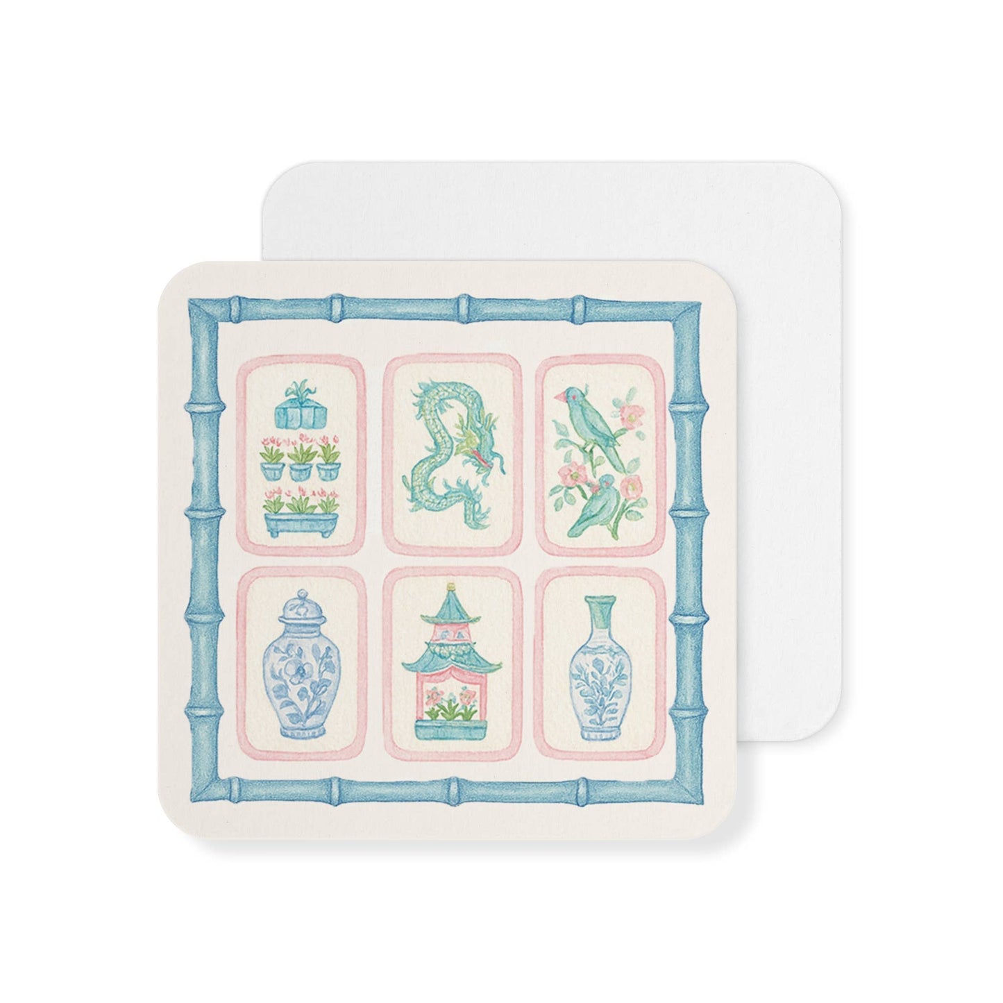 Mahjong Tile Pastel Chinoiserie Paper Coaster Set: 4