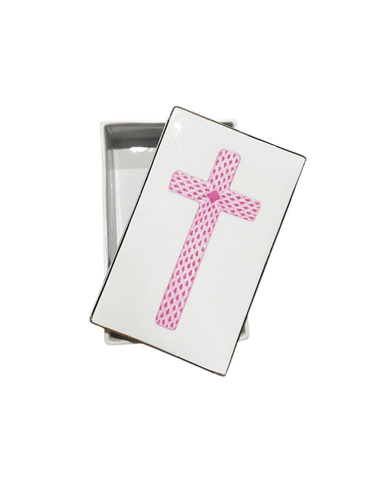Rectangular Lidded Box with Pink Cross
