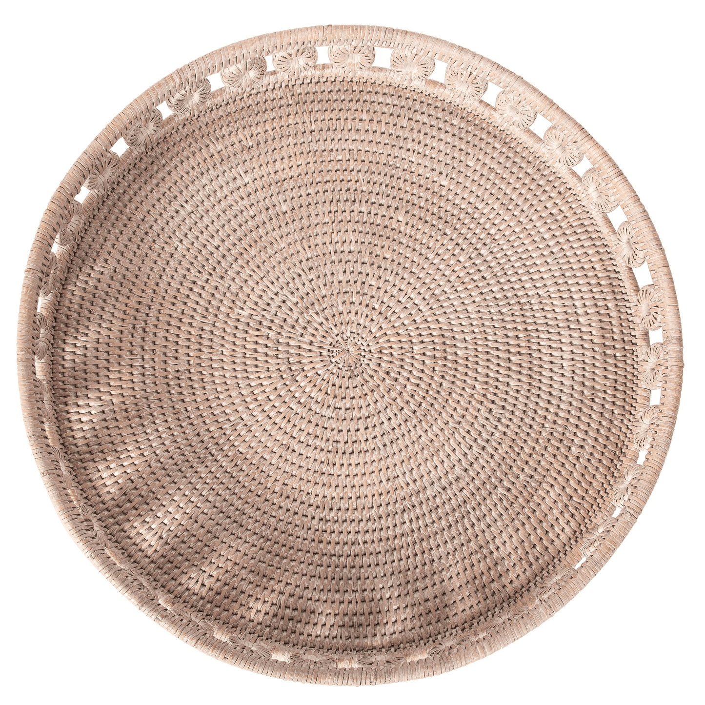 Rattan Inna Design Round Tray – Decorative Serveware: White Wash / 16"