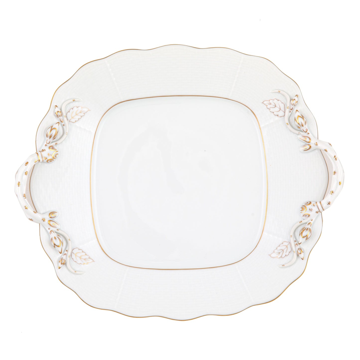 Herend Golden Edge Square Cake Plate with Handles