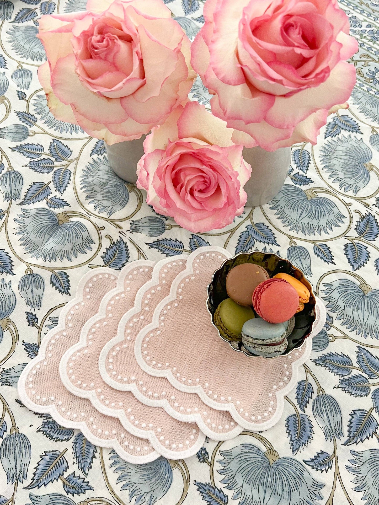 Scalloped Cocktail Napkins Pink Set of 4