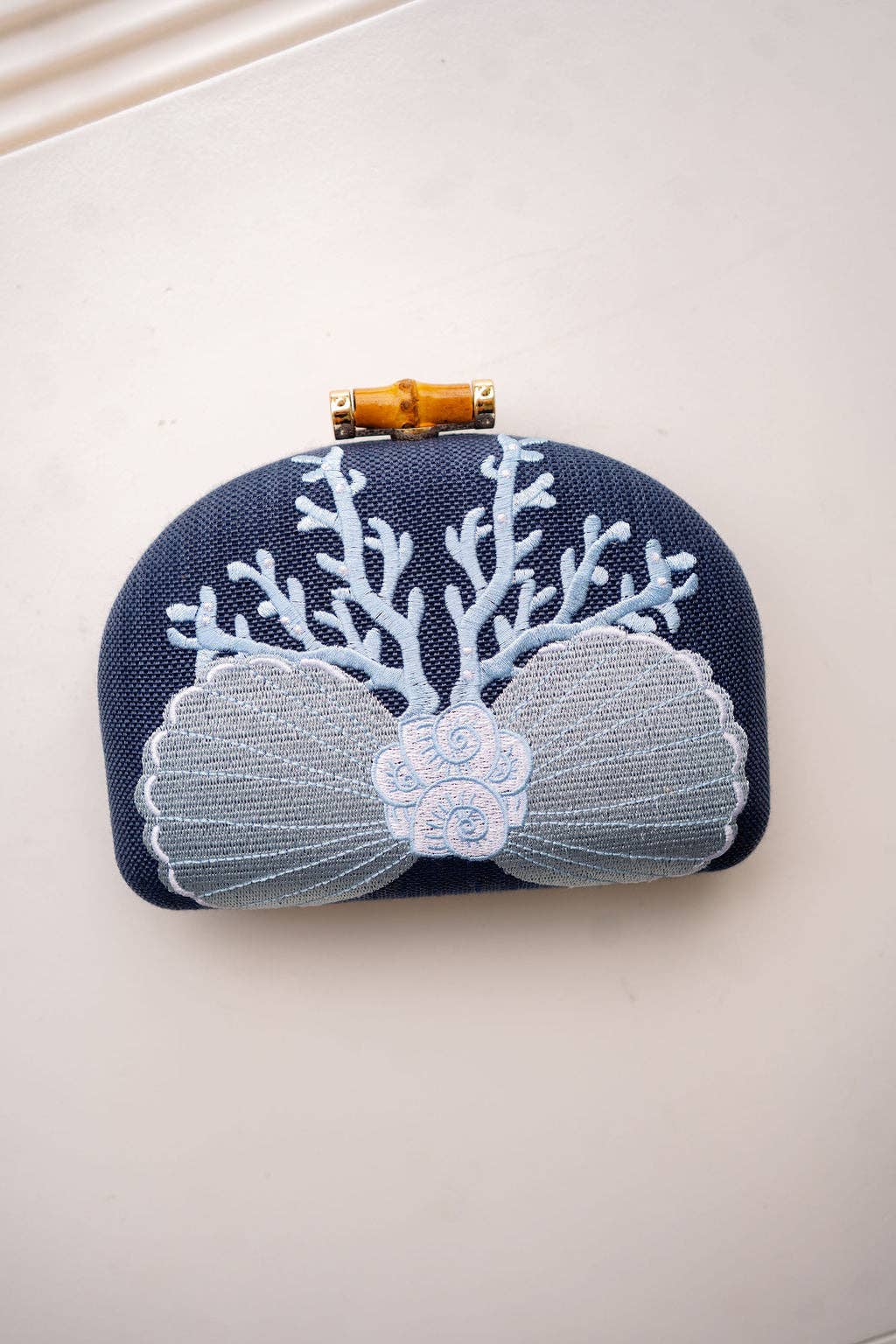 Coral and Shell Clutch- Embroidered - WS: Pink