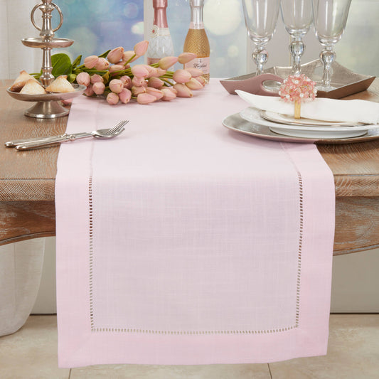 Runner with Hemstitched Border - Perfect for Everyday Dining: Pink / 16"x120"