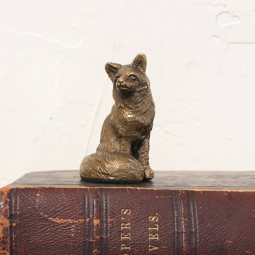 Antiqued Solid Brass Sitting Fox Tabletop Decor, 2-1/2"