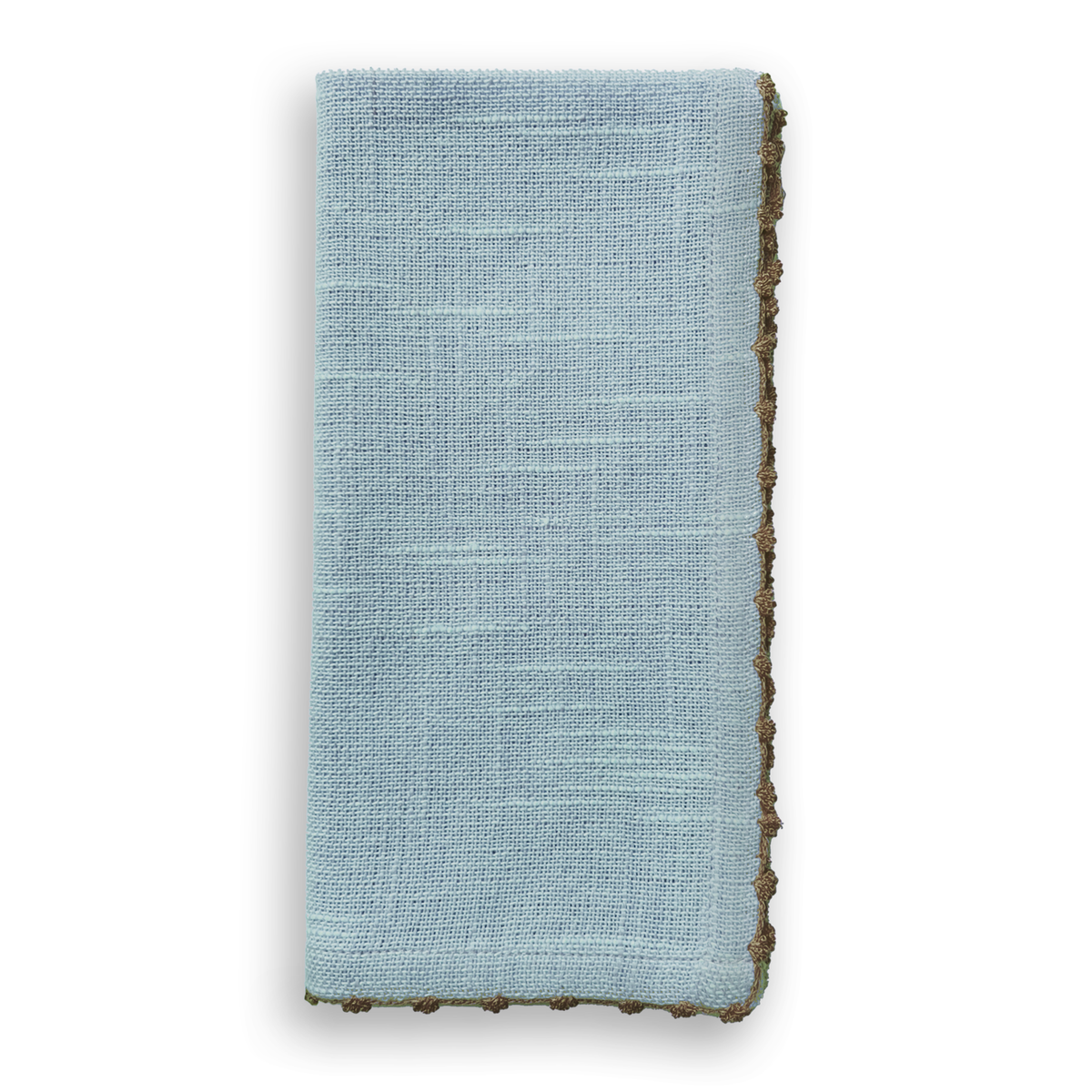 Knotted Edge Blue Cotton Napkin Natural Trim Set of 4