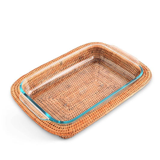 Hand Woven Rattan 3qt Rectangular Casserole Holder