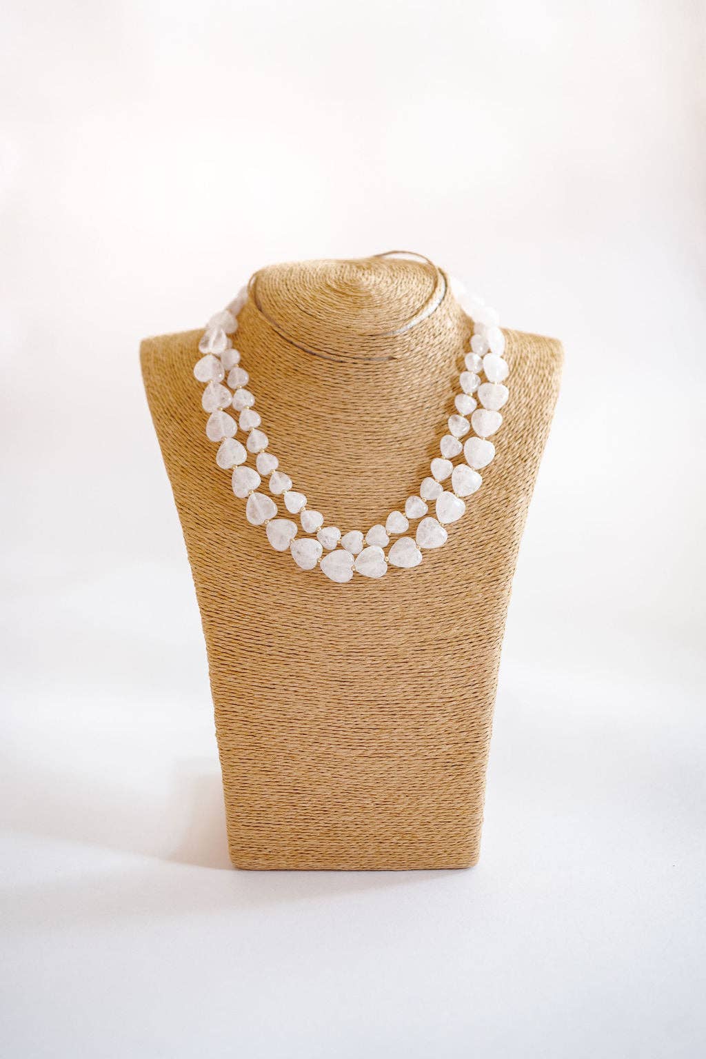 Heart Quartz Beaded Necklace Pink